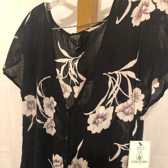 Volcom Button Print Floral Pattern Navy Dress - Picture 3 of 8